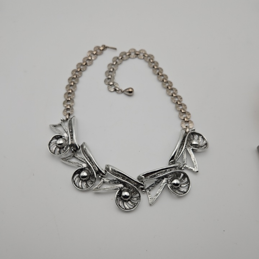 Selini Mid Century Modern Mcm Chunky Brutalist Silver Tone Necklace Signed